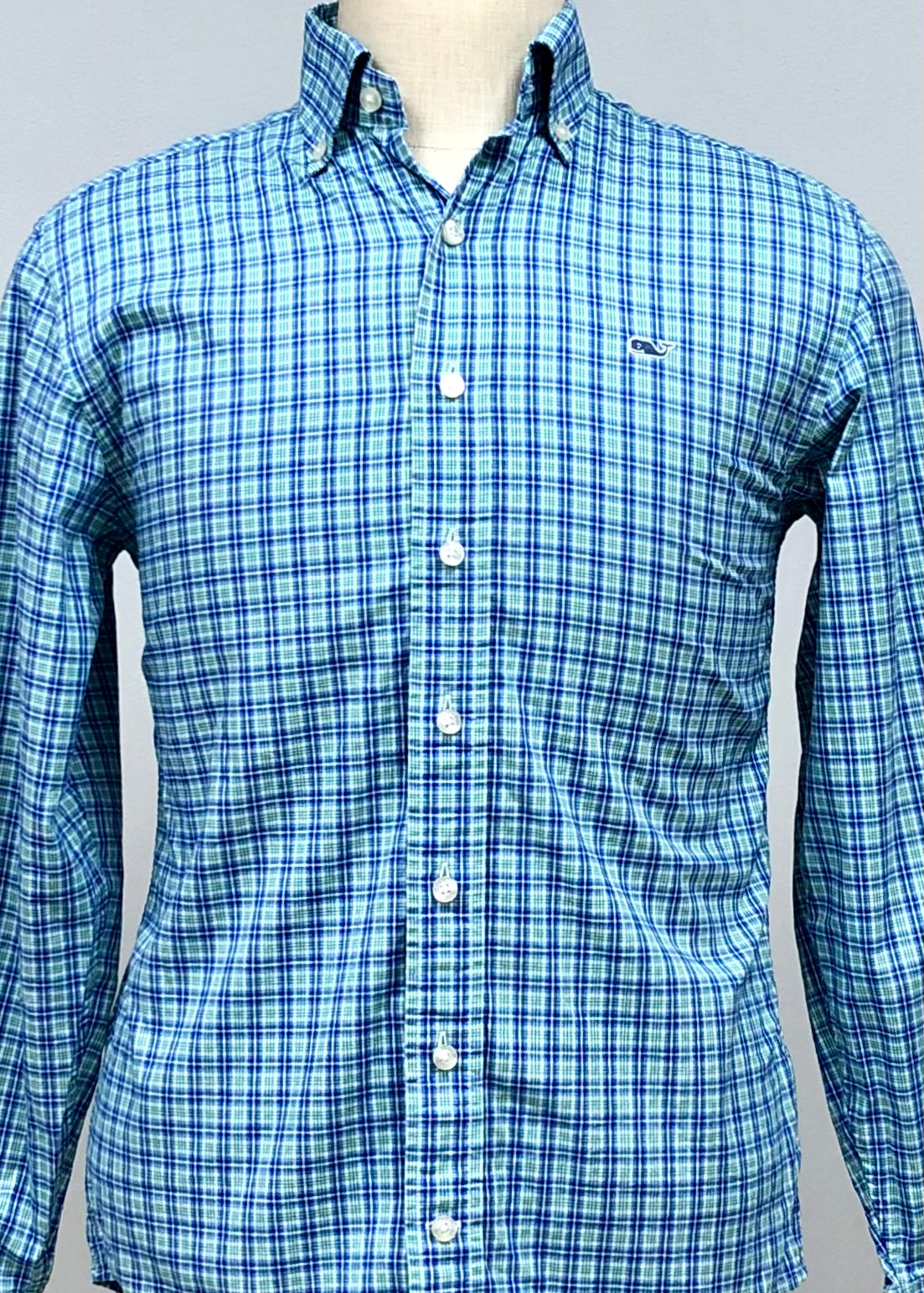 Camisa Vineyard Vines 🐳 con patron de cuadros en azul y verde Talla XS Entalle Regular