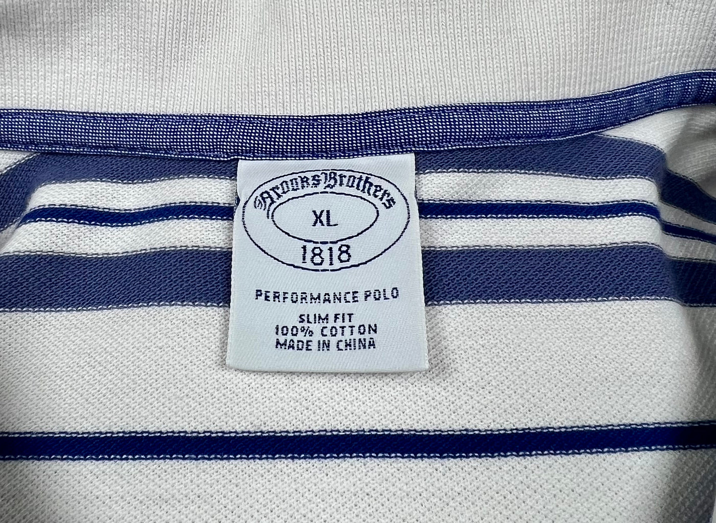 Camiseta Polo Brooks Brothers 🐑 color blanco con patrón de rayas azules Talla XL Slim Fit