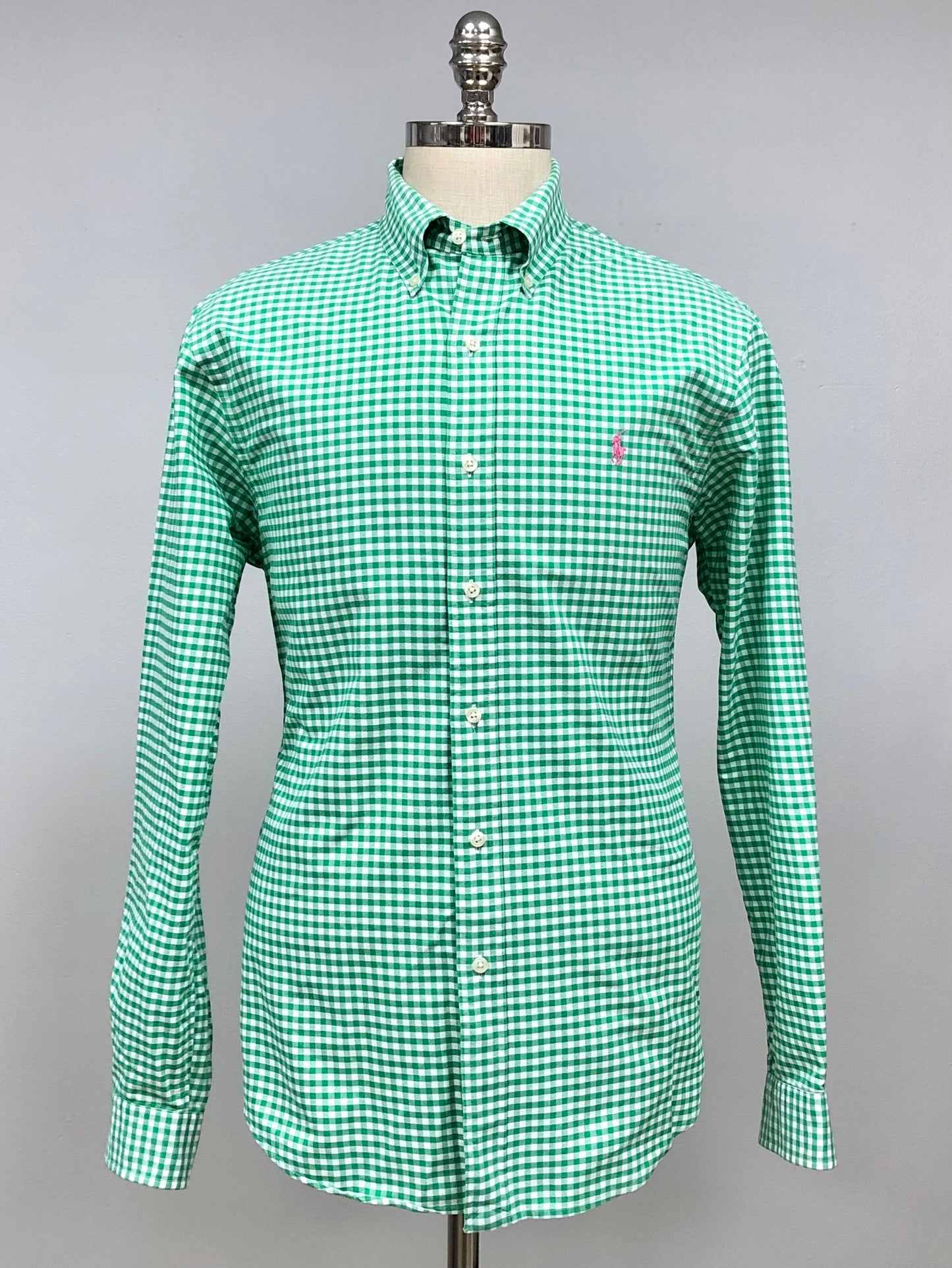 Camisa Polo Ralph Lauren 🏇🏼 con patron de cuadros gingham en color verde y blanco Talla M Entalle Custom Fit