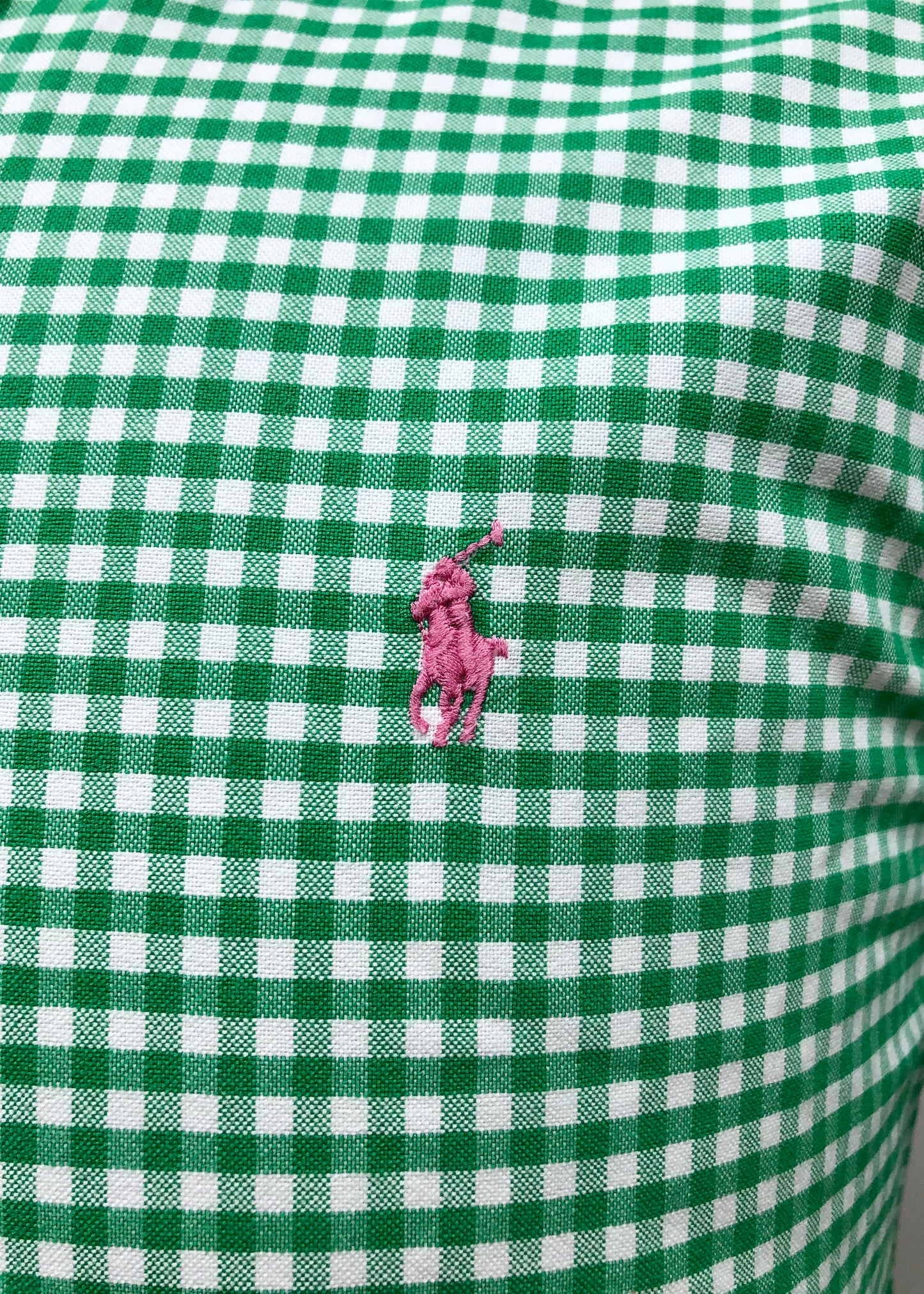 Camisa Polo Ralph Lauren 🏇🏼 con patron de cuadros gingham en color verde y blanco Talla M Entalle Custom Fit