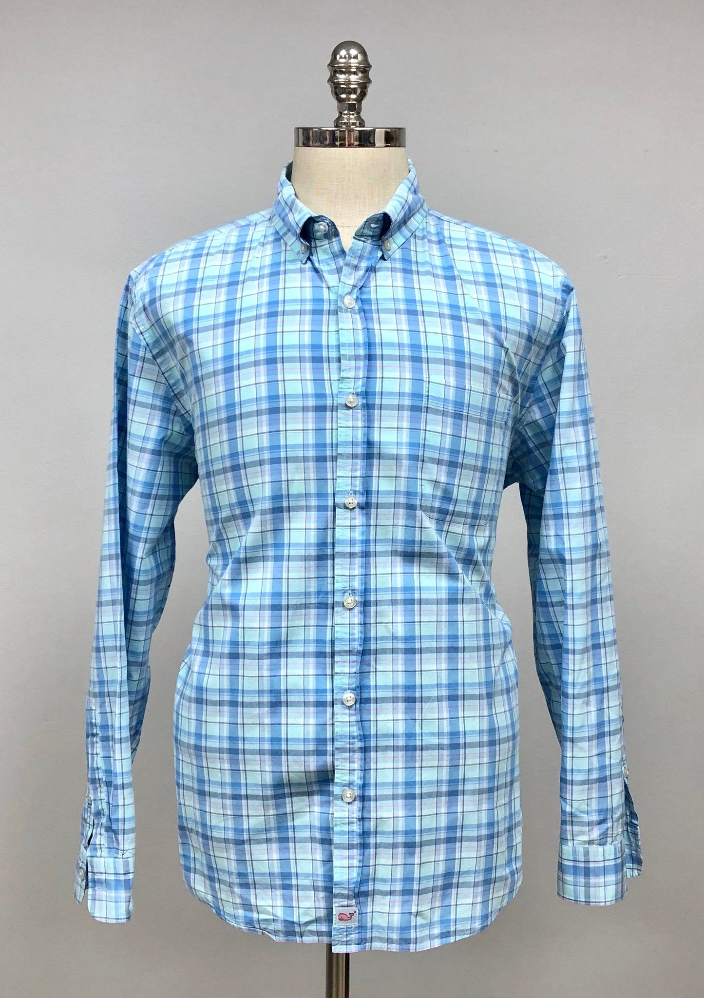 Camisa de botones Vineyard Vines 🐳 con patrón de cuadros en color celeste, azul y turquesa Talla XL Entalle Slim Fit