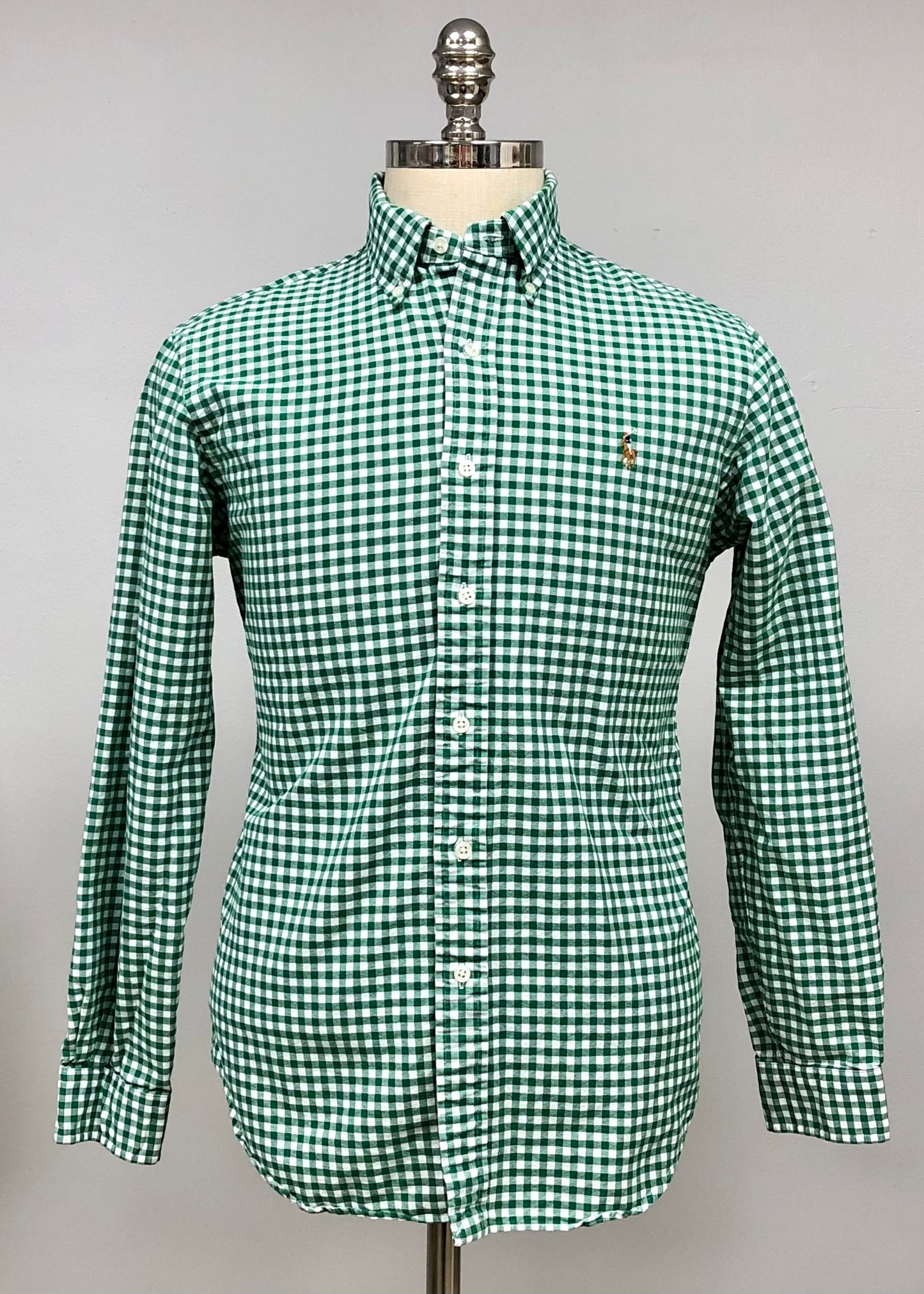 Camisa Polo Ralph Lauren 🏇🏼 con patron de cuadros gingham verde y blanco Talla S Entalle Clásico