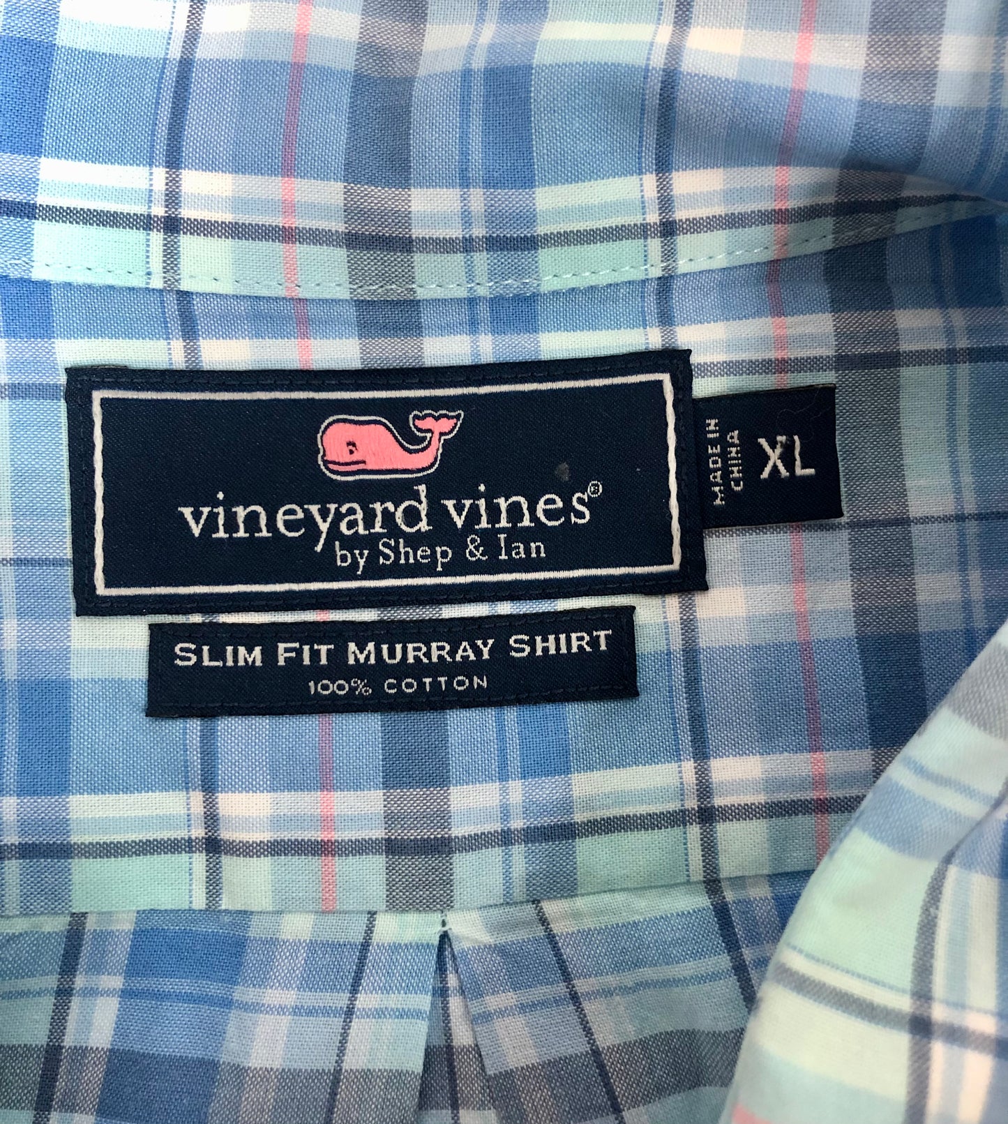 Camisa de botones Vineyard Vines 🐳 con patrón de cuadros en color celeste, azul y turquesa Talla XL Entalle Slim Fit