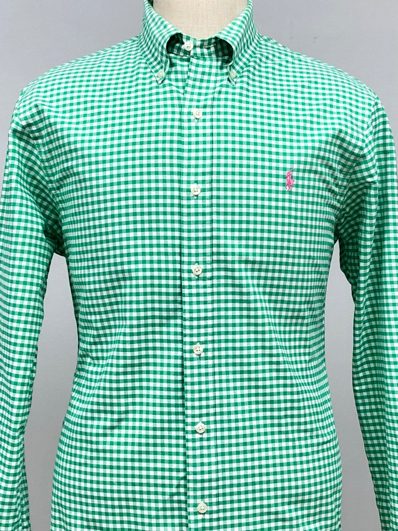 Camisa Polo Ralph Lauren 🏇🏼 con patron de cuadros gingham en color verde y blanco Talla M Entalle Custom Fit